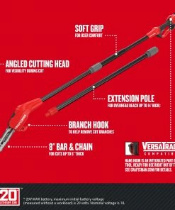 Alternative view of CRAFTSMAN Chainsaws & Pole Saws V20 20-Volt Max 8-in Cordless Electric Pole Saw (Battery & Charger Included)