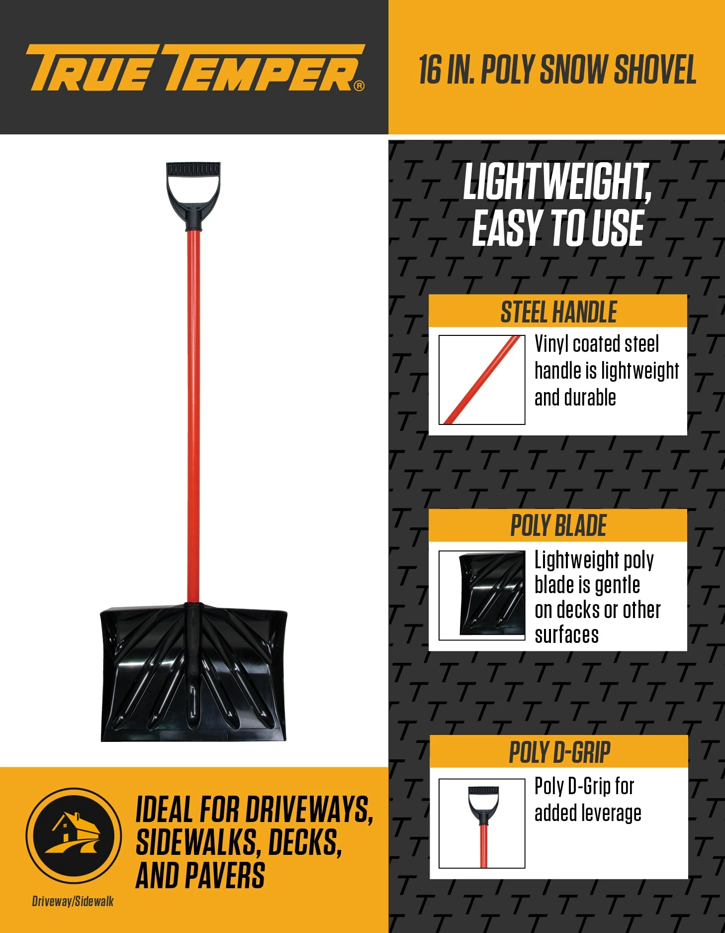 True Temper Lawn & Garden Hand Tools 16-in Poly Snow Shovel with 36-in Steel Handle 2 True Temper Lawn & Garden Hand Tools 16-in Poly Snow Shovel with 36-in Steel Handle - Image 2